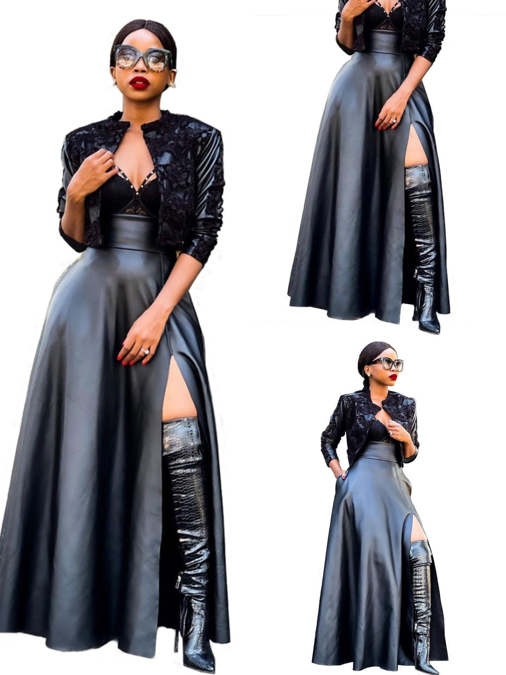 Classic Sexy Leather High Slit Irregular Skirts