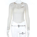Lace Fishbone Long Sleeves Autumn White Women's T-shirt