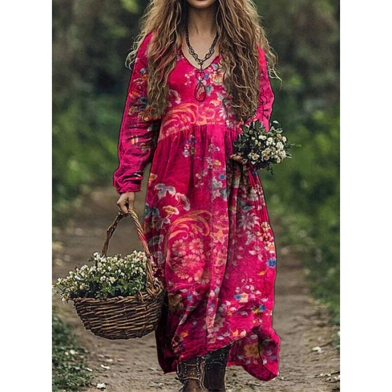 Durable Fashion Beautiful Autumn Vintage Printed Dress
