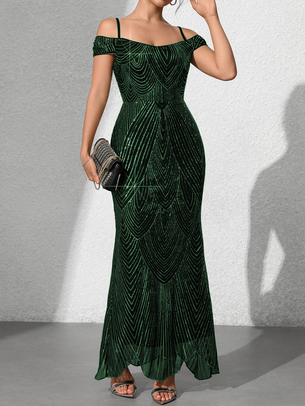 Women's Strapless Sexy Sequins Sling Long Fishtail Dress