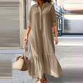 Cotton Linen Long Irregular Shirt Collar Skirts