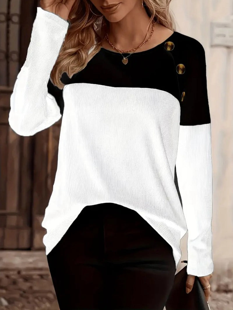 Charming Classic Women's Color Matching T-shirt Blouse
