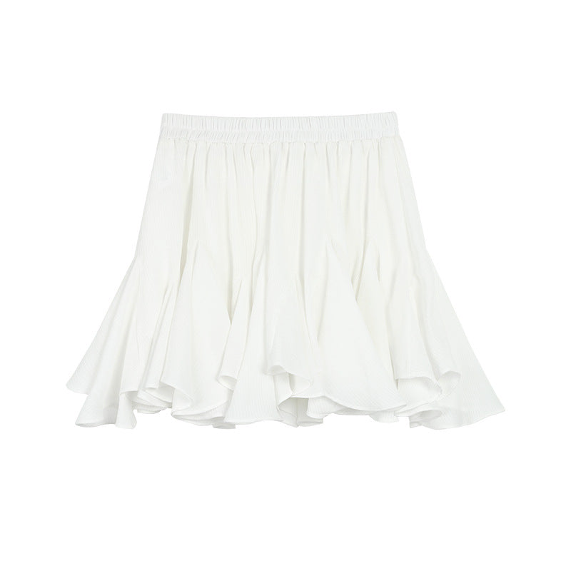 Women's White A- Word Elastic Waist Irregular High Skirts