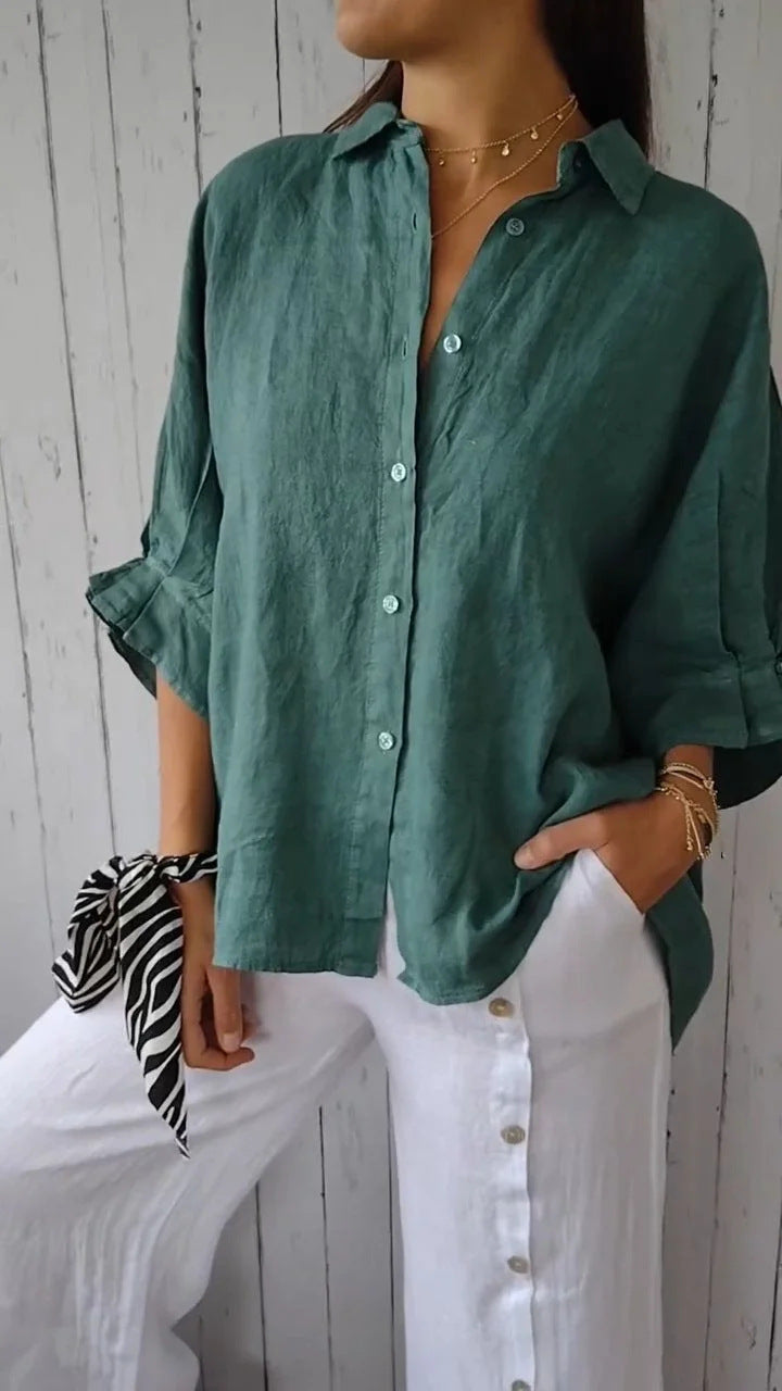 Spring Cotton Linen Back Design Shirt Blouse