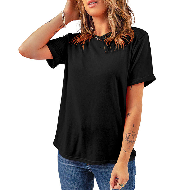 Women's Solid Color Casual Woman's Sleeve Pullover Round Tops