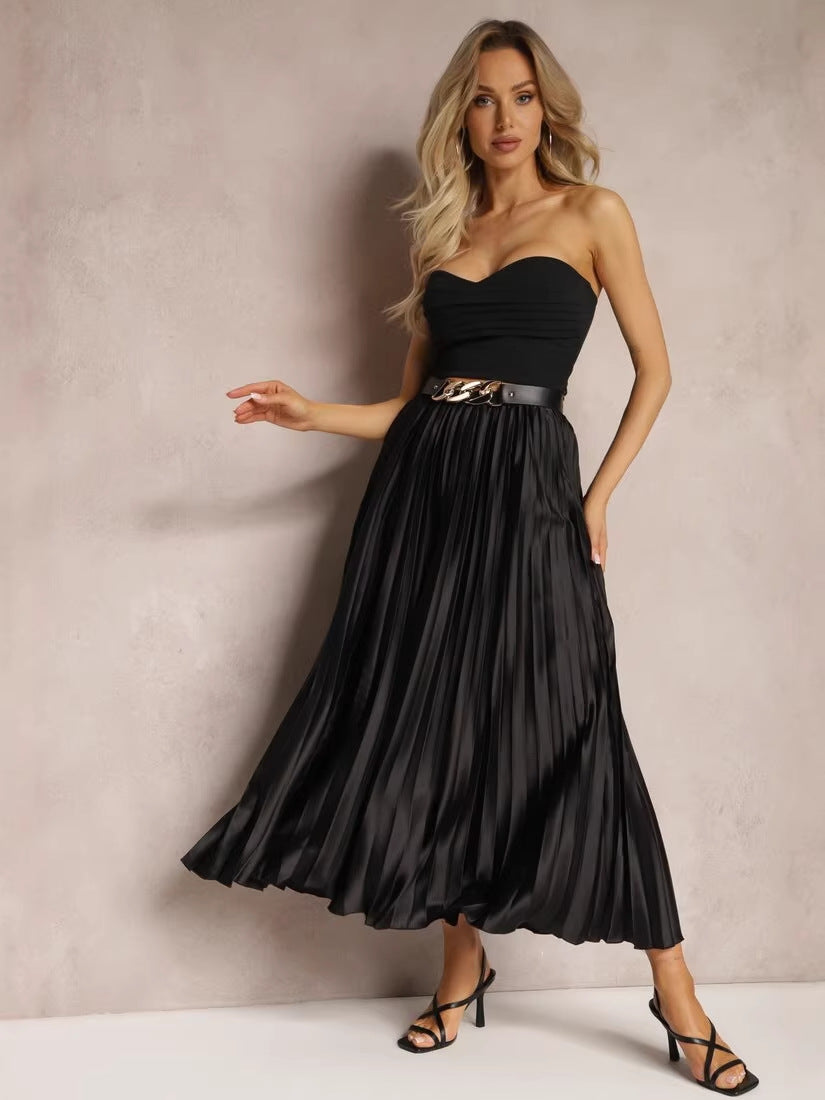 Solid Color High-grade Temperament Pleated High Skirt