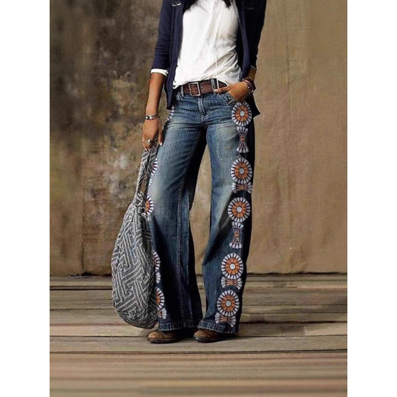Women's Casual Imitation Wide Leg Trousers Jeans