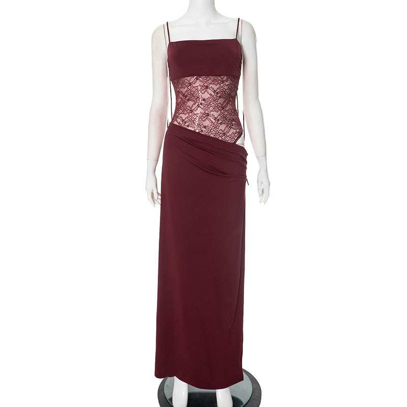 Women's Solid Color Lace Sling Rope Dress