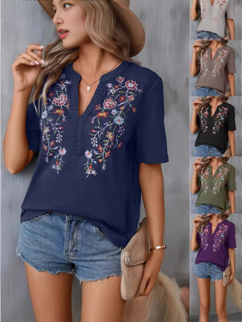 Women's Summer Fashion Ten Thousand Needles Embroidery Blouses