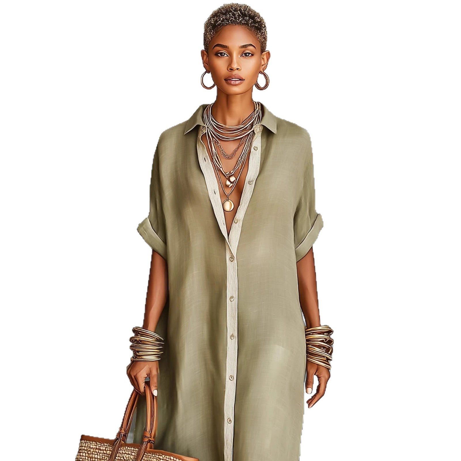 Women's Color Loose Long Shirt Fashion Casual Comfortable Vacation Dress