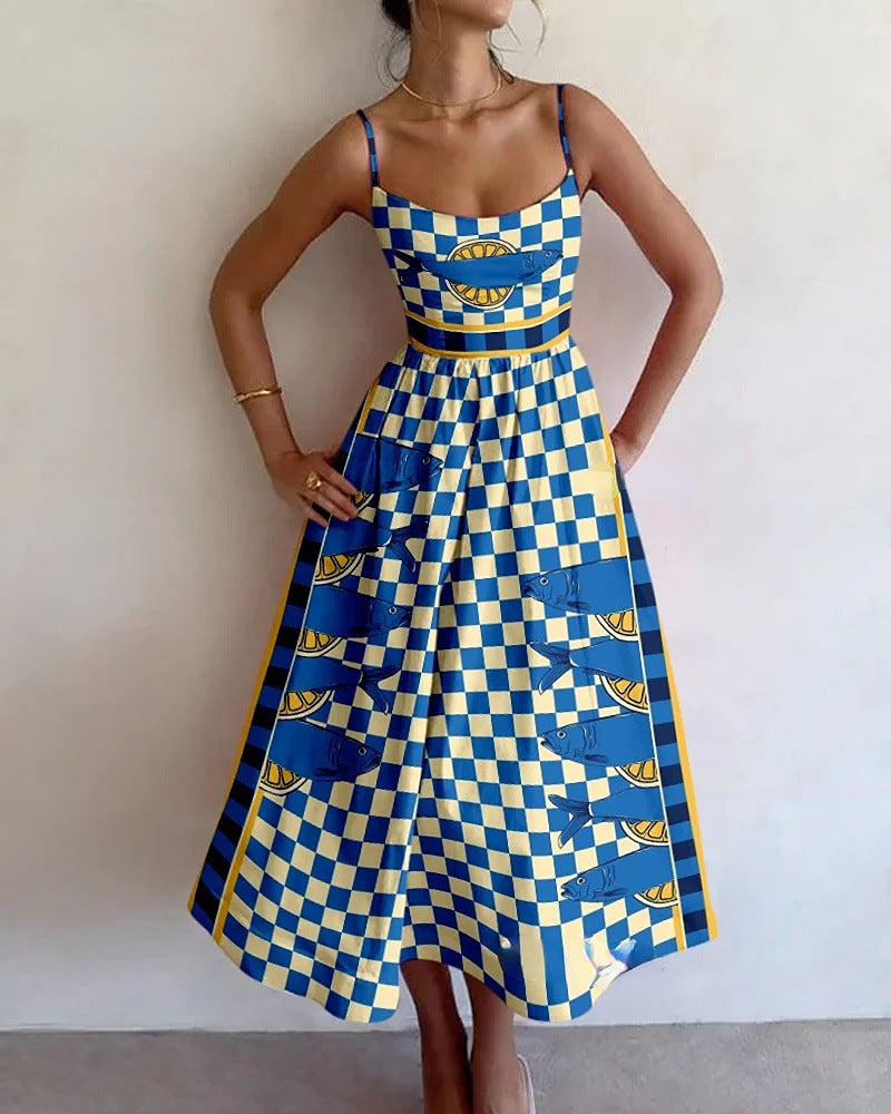 Women's Sling Long Digital Printing Large Dress