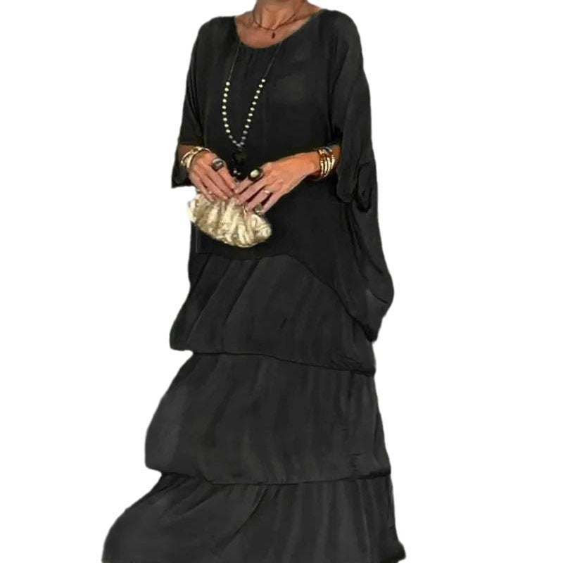Fashion Chiffon Mesh Batwing Sleeve Long Dress