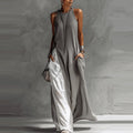 Women's Sleeveless Loose Pockets Contrast Color Casual Dress