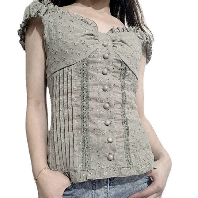 Women's Style Lace Slimming Sleeve Breasted Body Shaping Women's T-shirt
