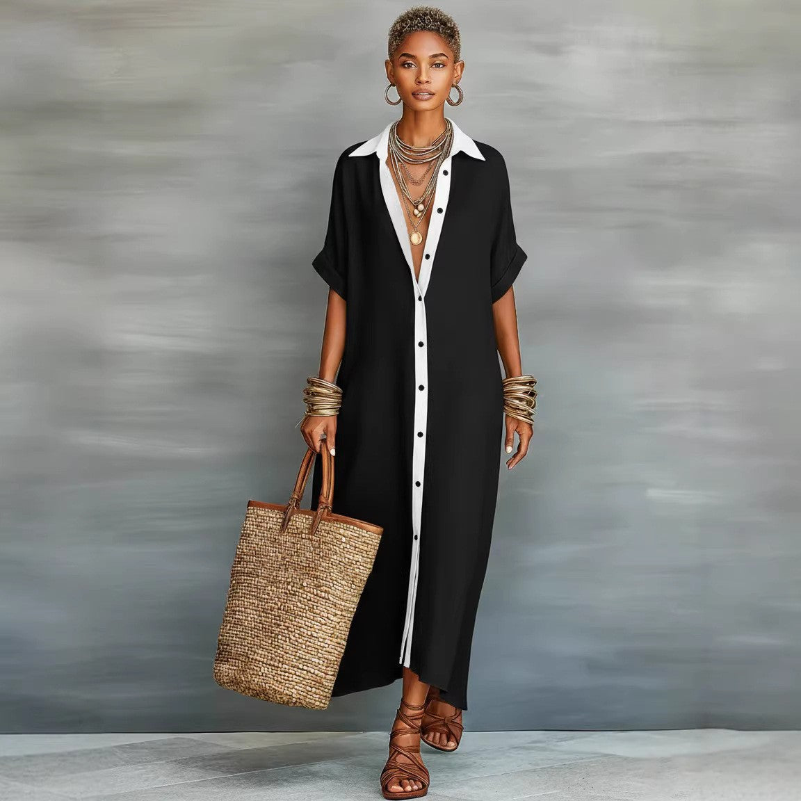 Women's Color Loose Long Shirt Fashion Casual Comfortable Vacation Dress