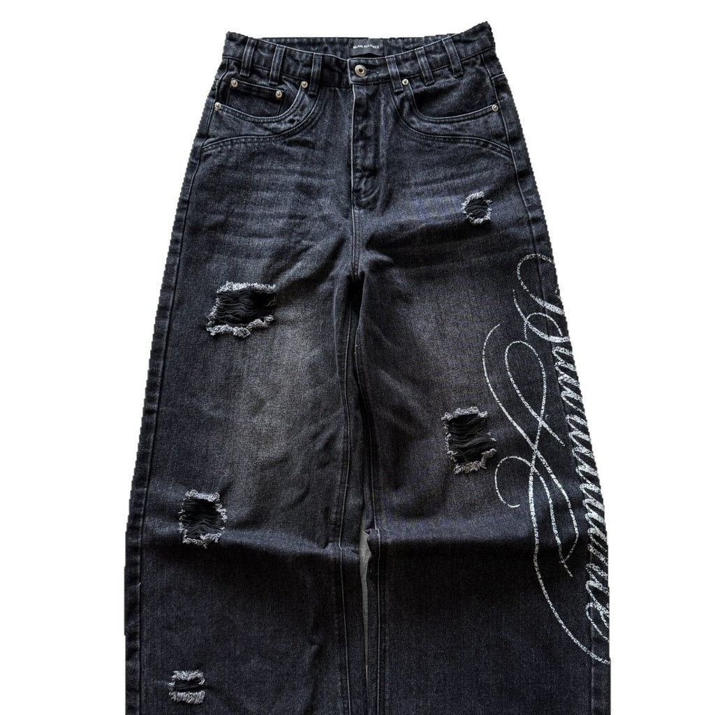 Printed Washed Make Old Ripped Personality Street Loose Jeans
