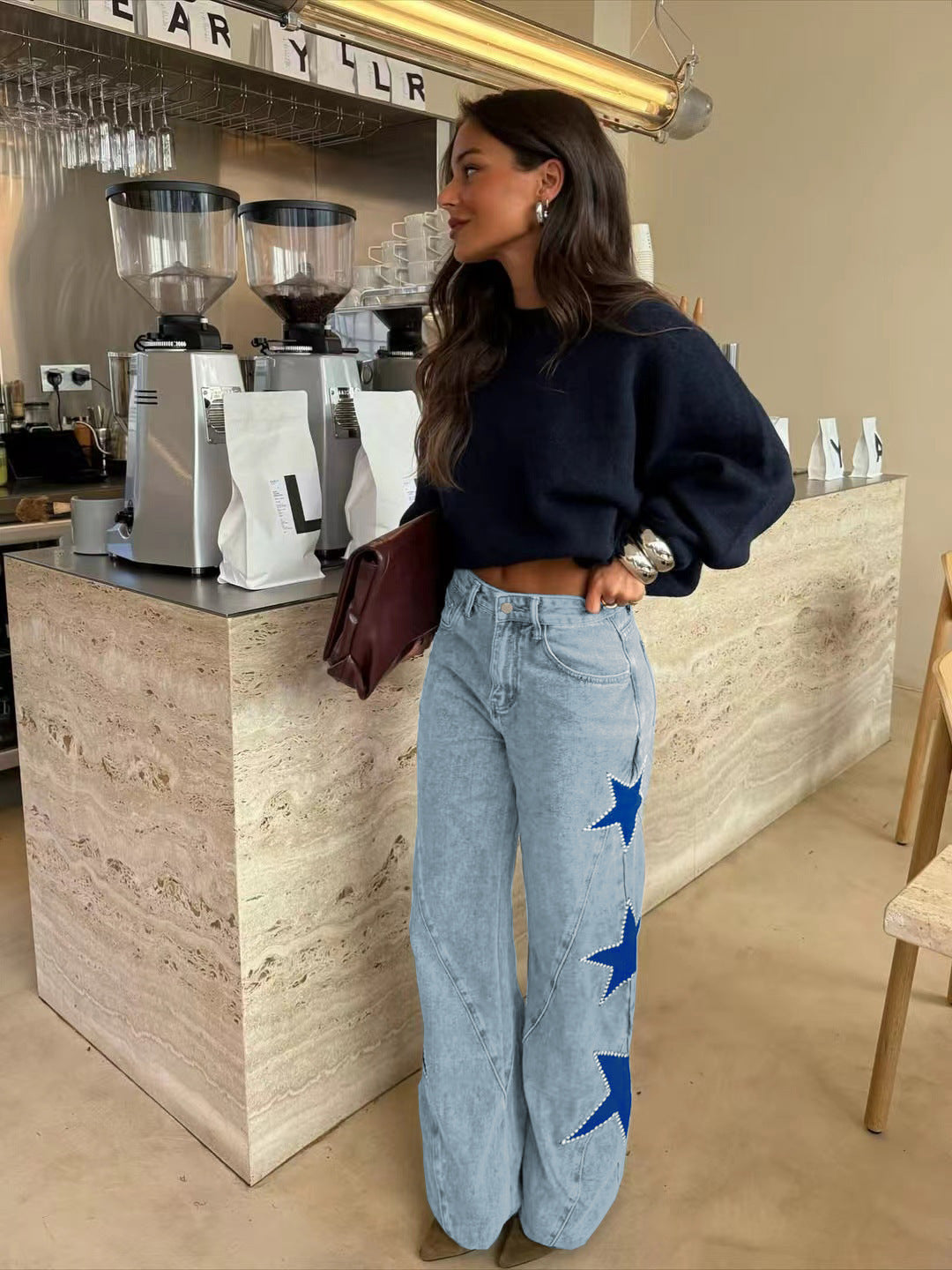 Women's Casual Five-pointed Star Loose Denim Trousers Women's Jeans