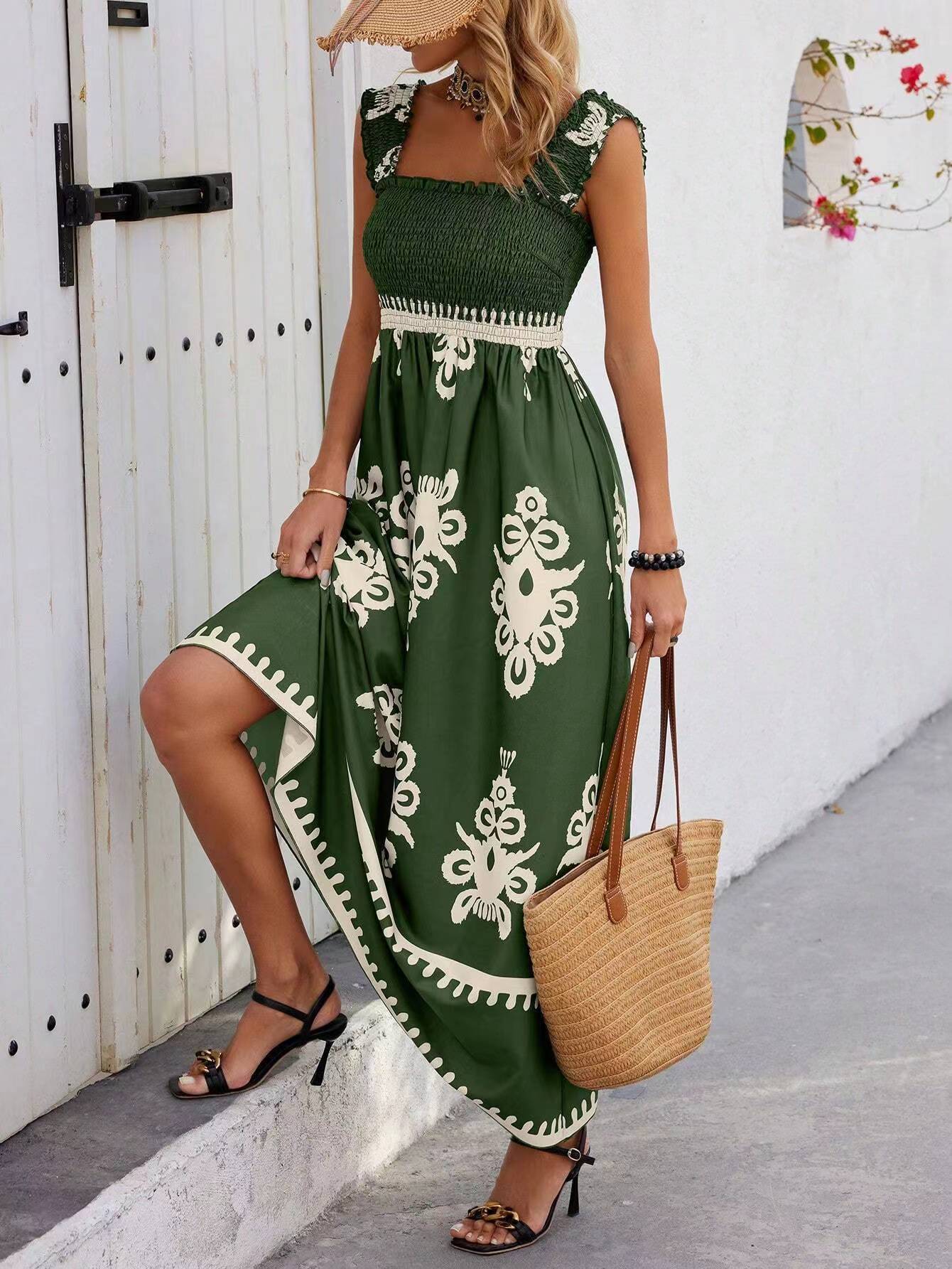 Versatile Women's Beach Holiday Style Printing Dress