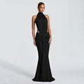 Women's Summer Solid Color Small Turtleneck Sleeveless Backless Dress