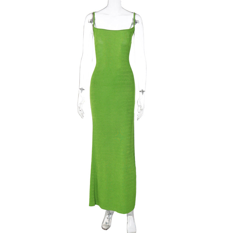 Women's Solid Color Back Hollow Out Strap Dress