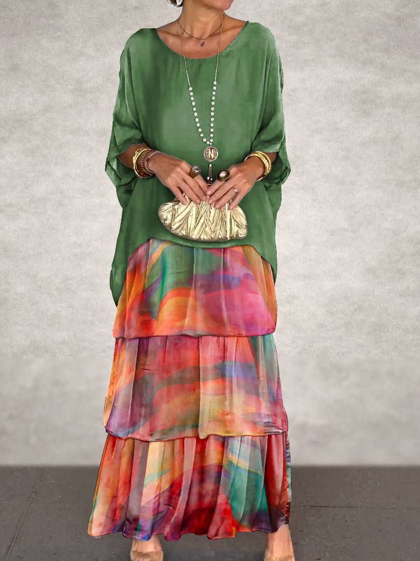 Fashion Chiffon Mesh Batwing Sleeve Long Dress