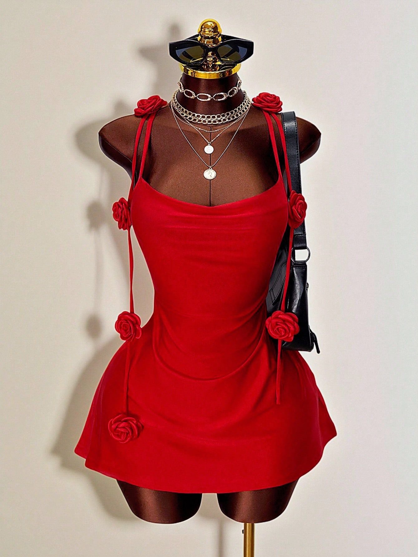 Women's Knitted Backless Three-dimensional Flower Suspender Dress