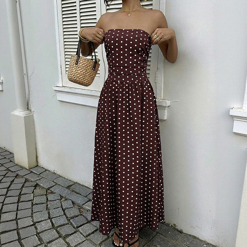 Summer Date Party Elegant Retro Sleeveless Tube Polka Tops