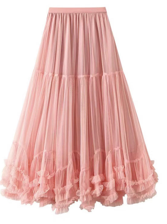 Large Swing Design Sense Mesh High Waist Figure Skirt