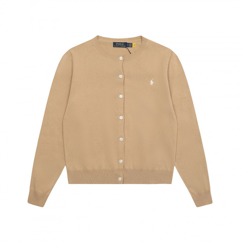 Color Round Neck Basic Pony Embroidered Knitted Long Women's Sweater