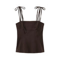 Women's Fashion Casual Decorative Coffee Color Bow Straight Collar Stretch Women's T-shirt