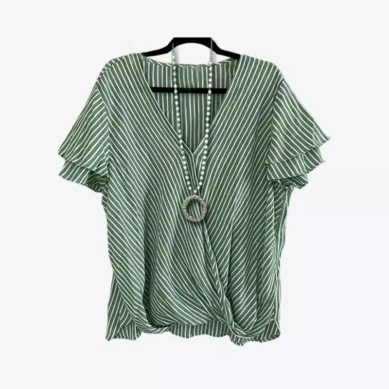 Women's Temperament Wild Striped Flounce Sleeve Women's T-shirt