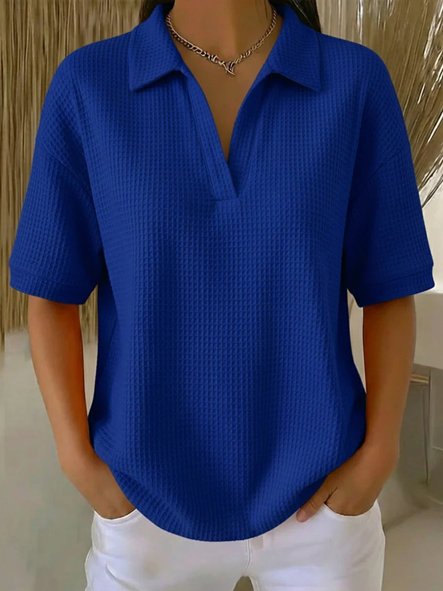 Fashion Waffle Solid Color Pullover Loose Tops