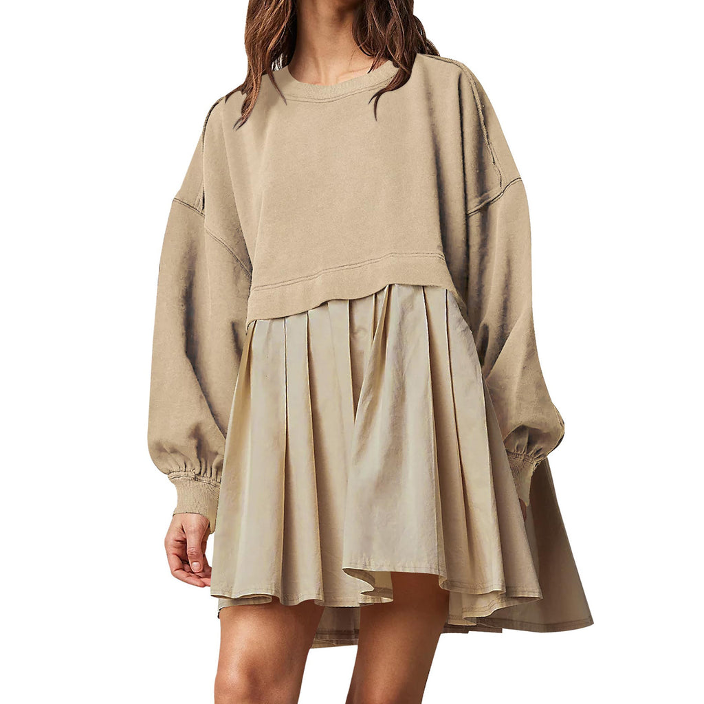 Women's Solid Color Long Sleeve Stitching Loose-fitting Dress