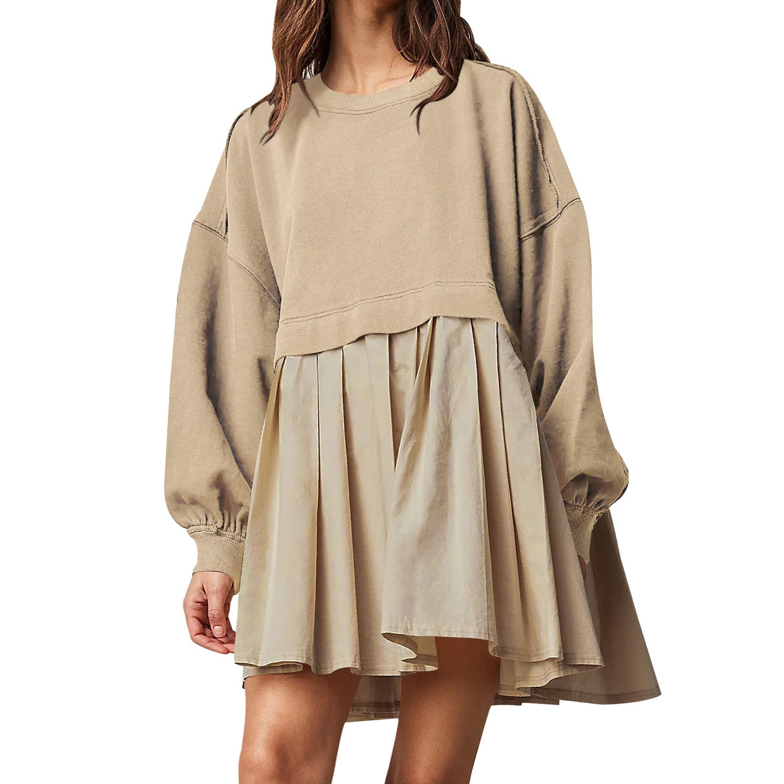 Women's Solid Color Long Sleeve Stitching Loose-fitting Dress