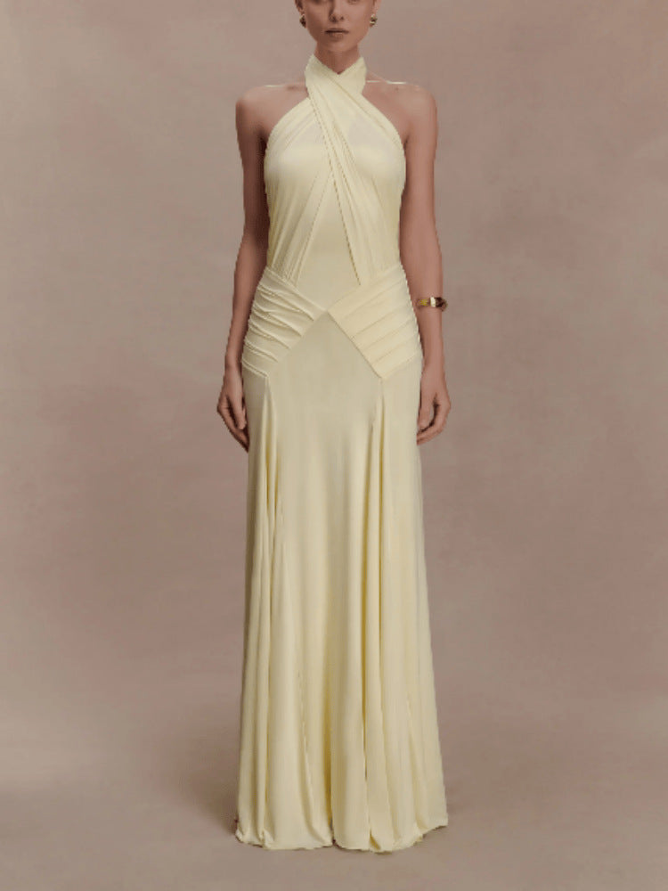 Women's Slim Fit Halter Backless Pleated Fashion Dress