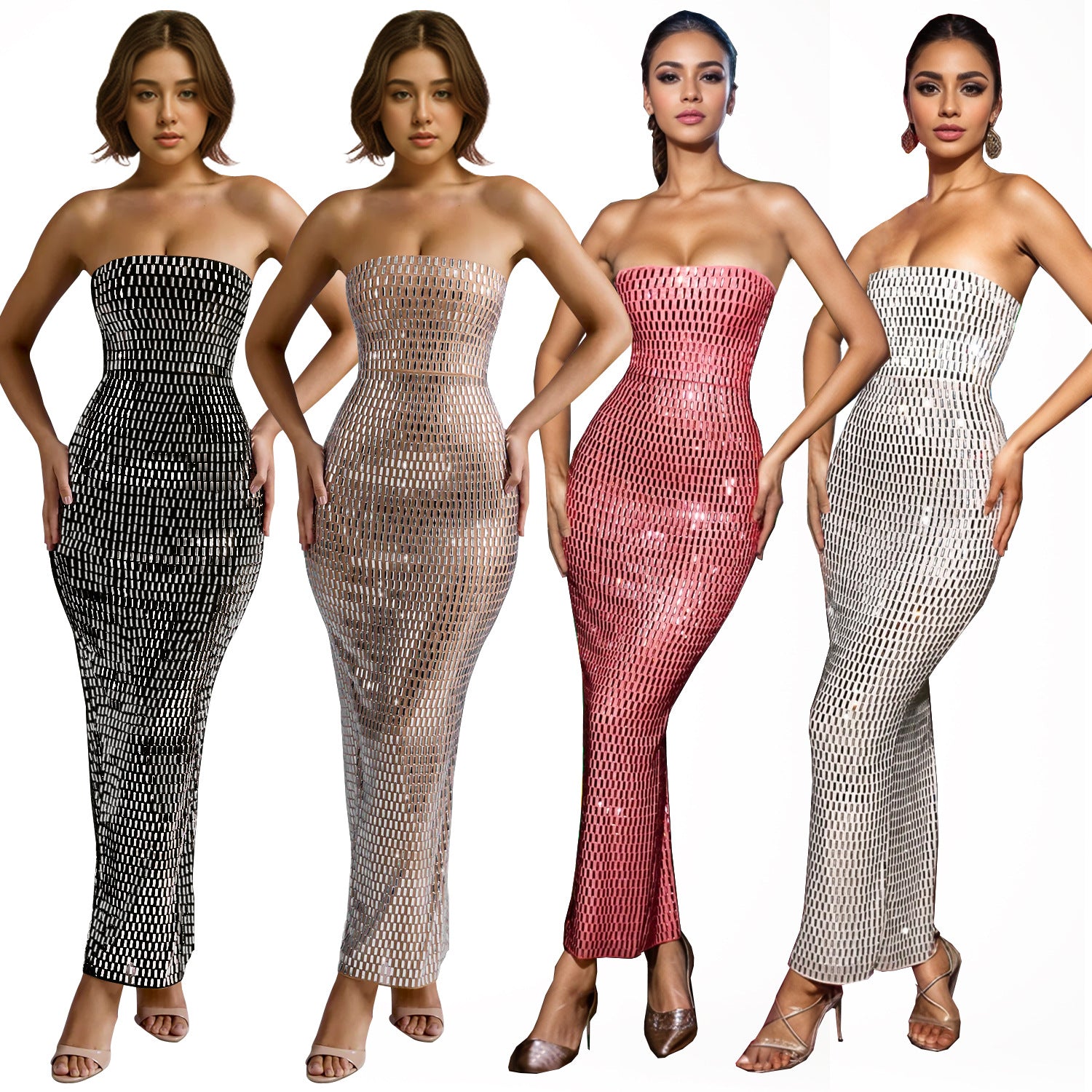 Women's Fashion Wear Solid Color Rhinestone Sleeveless Dress