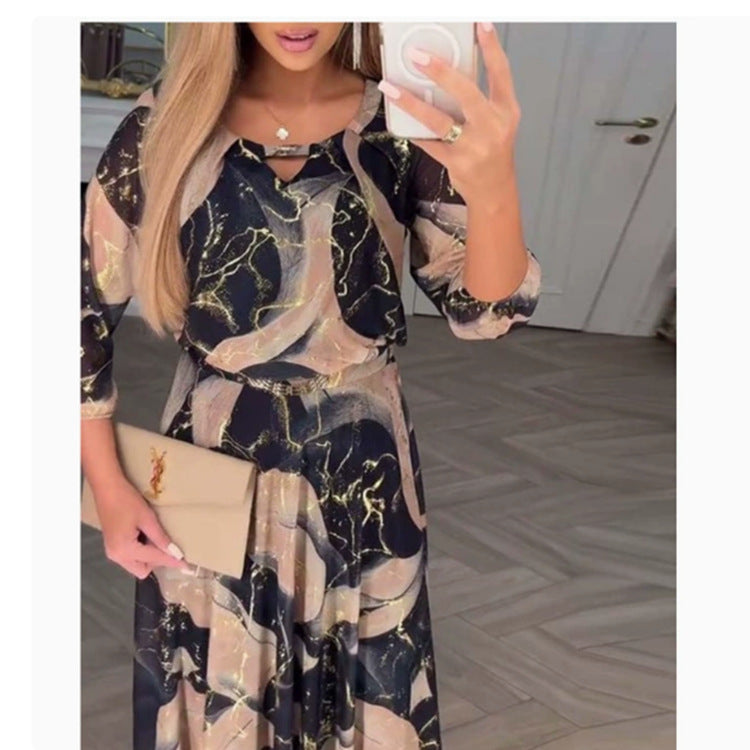 Women's Summer Temperament Elegant Cropped Sleeves Printed Dress