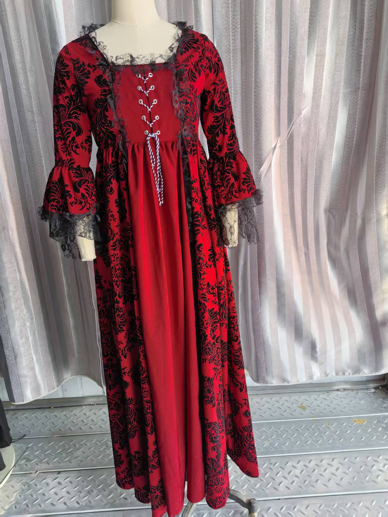 Vintage Court Printed Lace Stitching Flared Sleeve Plus Size