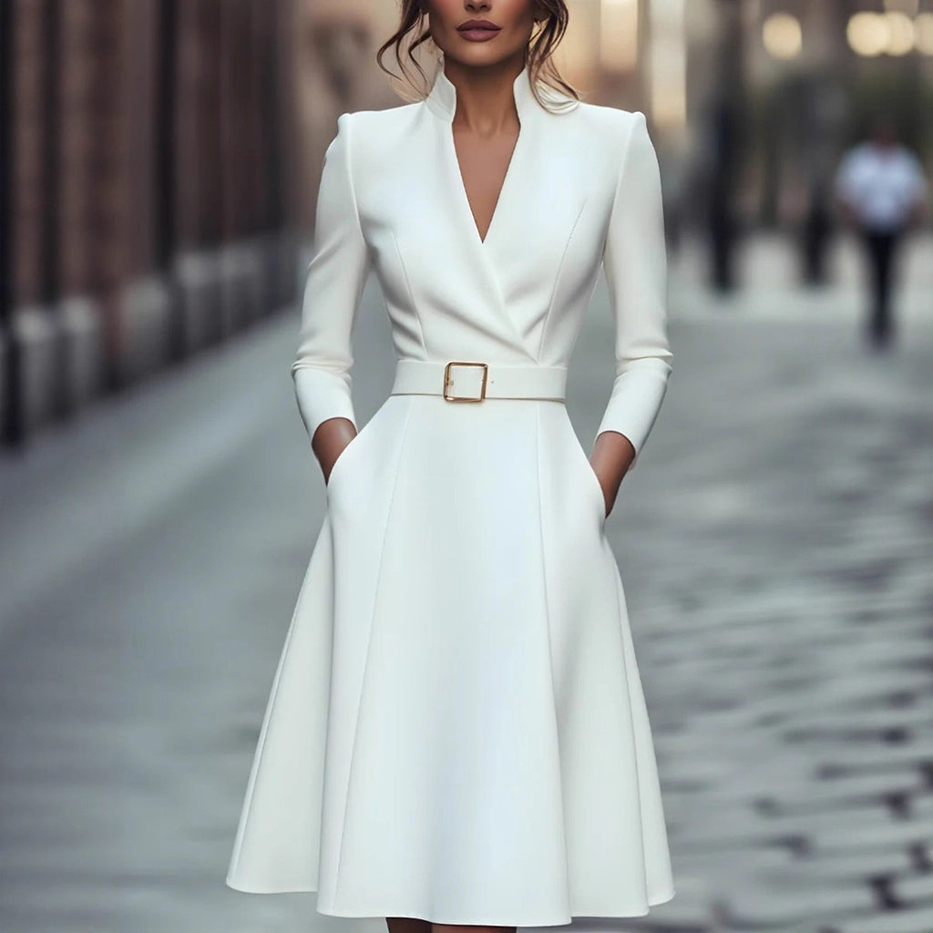Women's Solid Color Waist Tight Swing Long Clothing