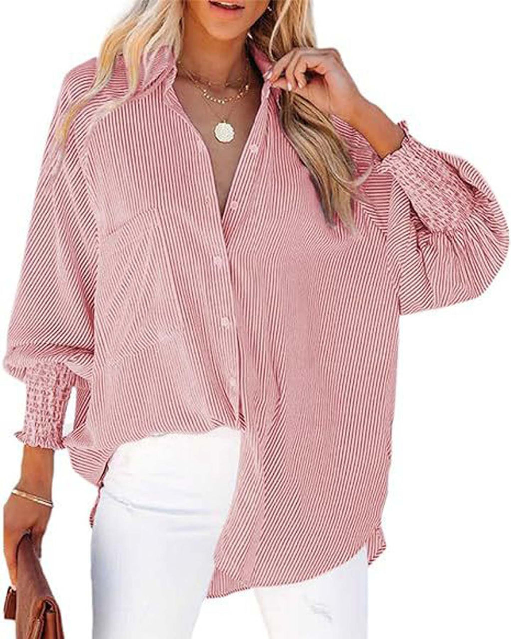 Women's Striped Long Sleeve Loose Shirt Casual Tops