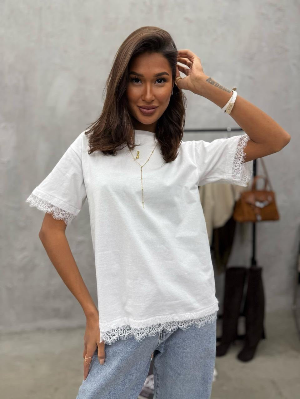Women's Lace Small Design Patchwork Soft High Sense Women's T-shirt