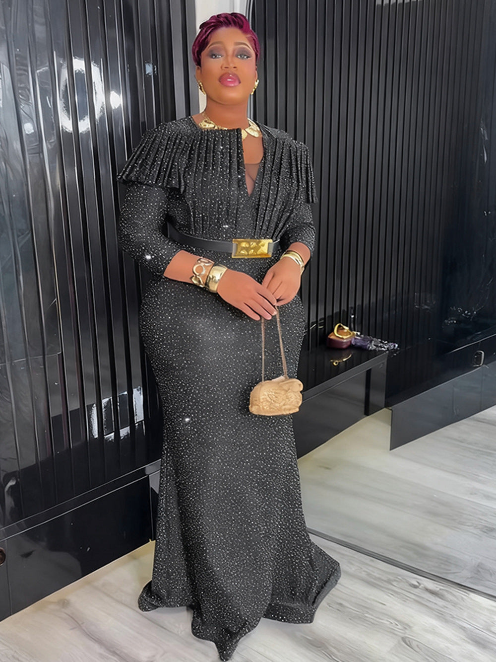 Women's African Wear Elegant Banquet Party Sequined Dress
