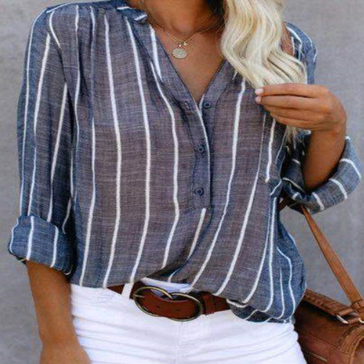 Women's Same Day Delivery Simple Fashion Printed Striped Shirt Blouse