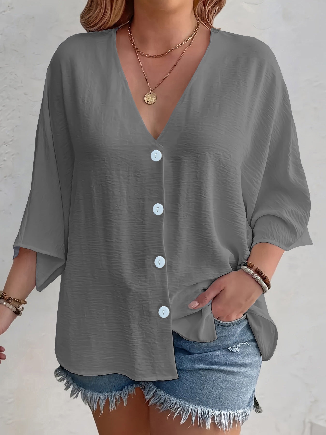 Women's Buttons Ice Silk Wrinkle Solid Color Clothing