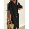 Women's Elegant Casual Loose Sleeves Button Cotton Linen Long Pocket Shorts