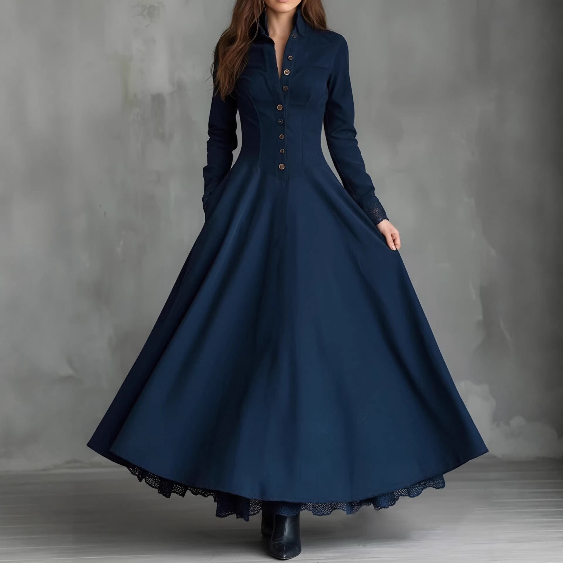 Style Retro Elegant Suede Lace Stitching Dress