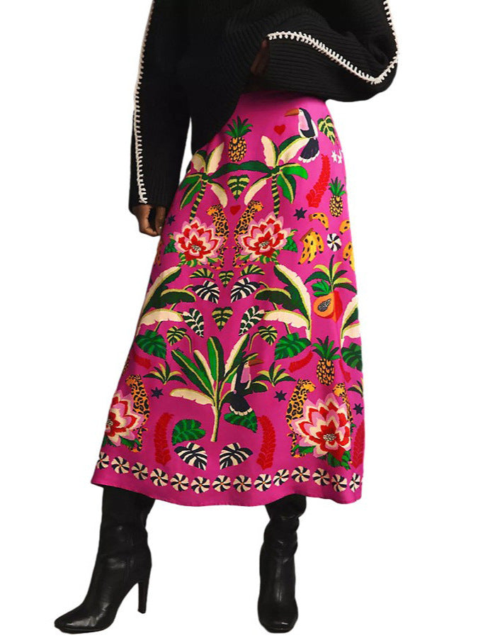 Women's Casual Fashion Tropical Plant Vintage Print Skirt