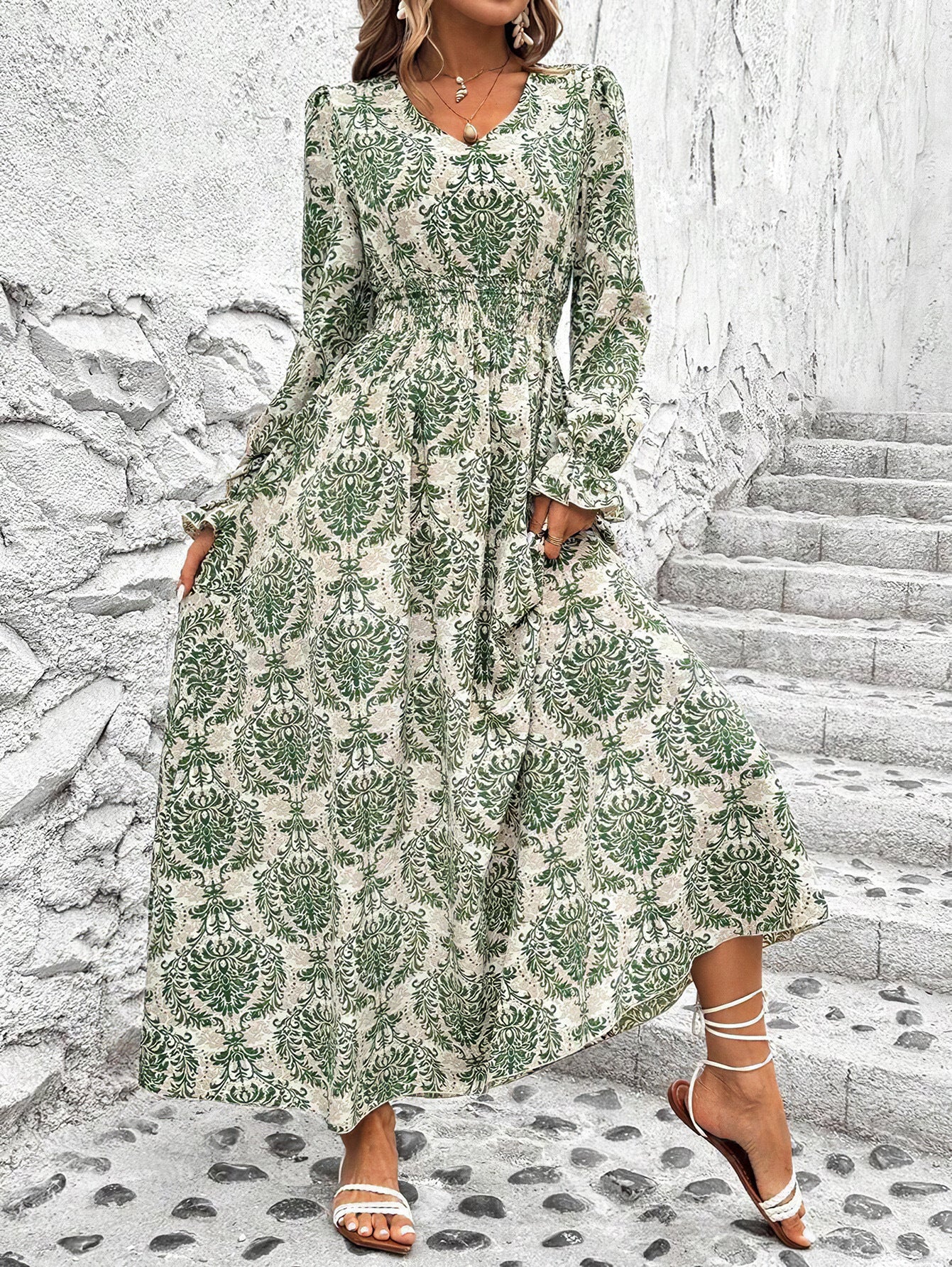 Women's Autumn Printed Long Sleeve Big Hem Dress