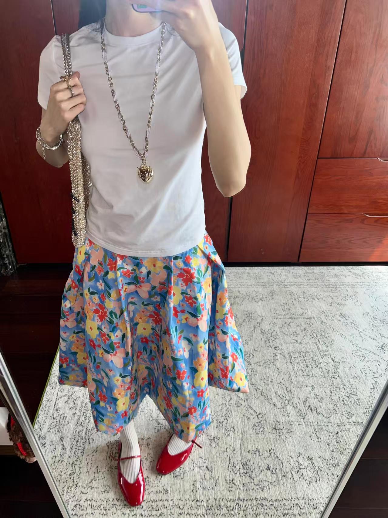 Women's Floral Bubble Small Summer High Waist Flowers Print Skirt