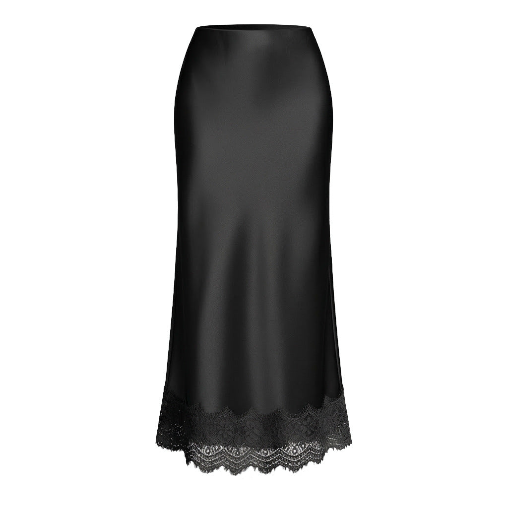 Women's Lace Satin High Waist Elastic Elegant Skirts